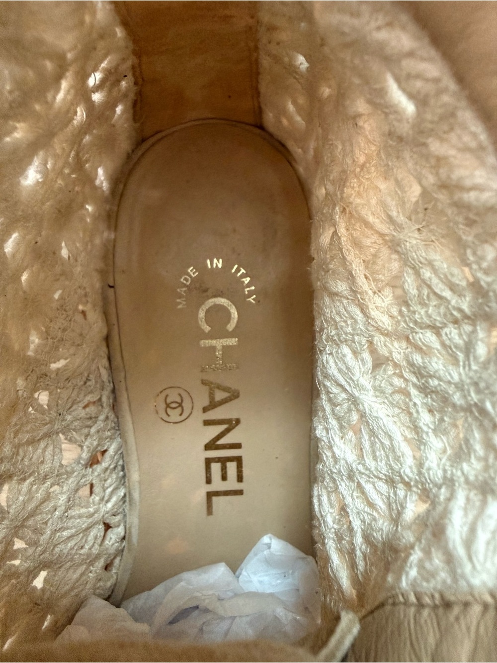 CHANEL Cream Crochet Lace-Up High-Top Boots - Picture 9 of 15